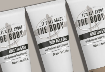 Body make-up brand identity design image showing line-up of moisturiser tubes.