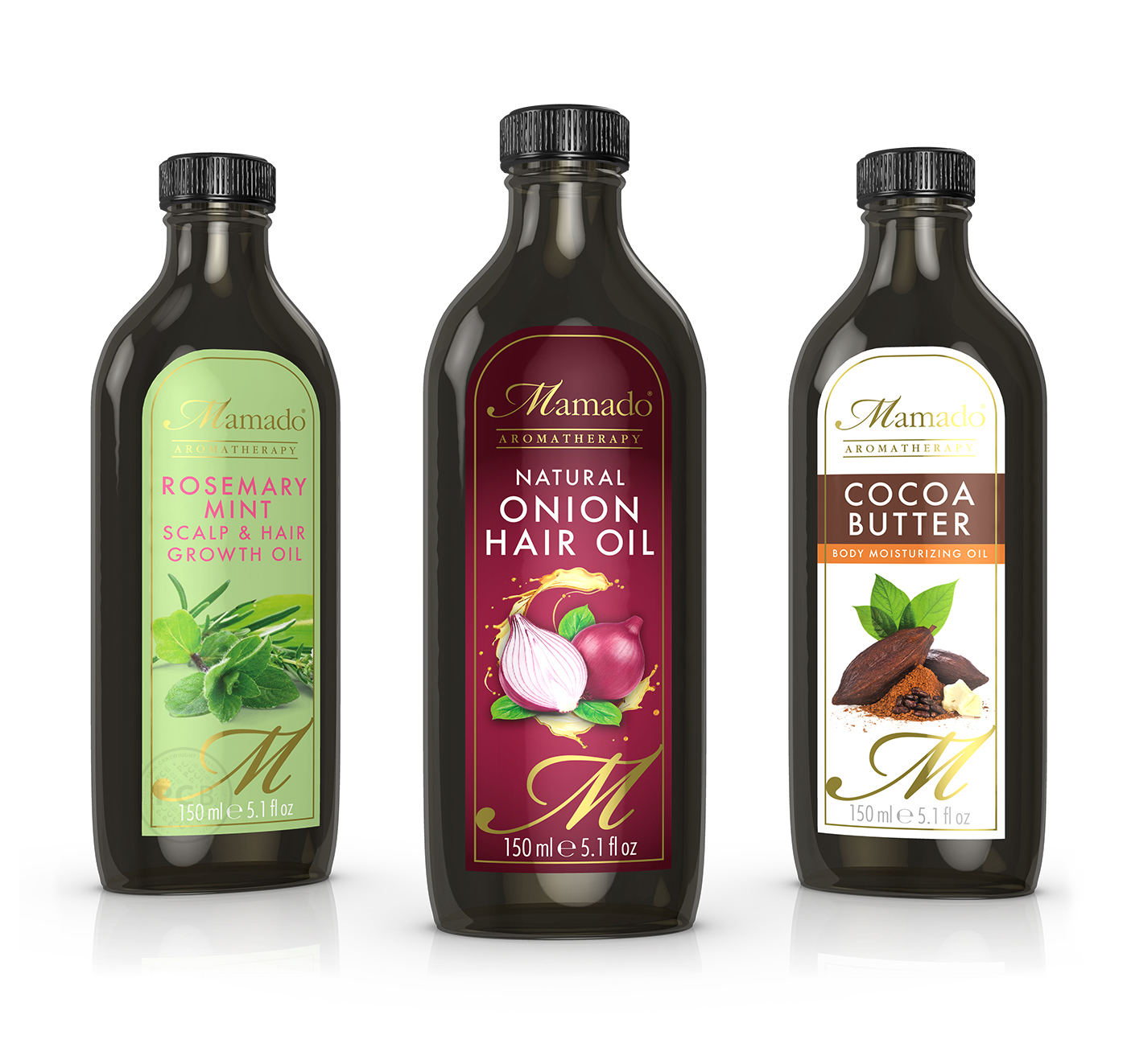 Image of three bottles of essential oil products with label graphics design by Paul Cartwright Branding.