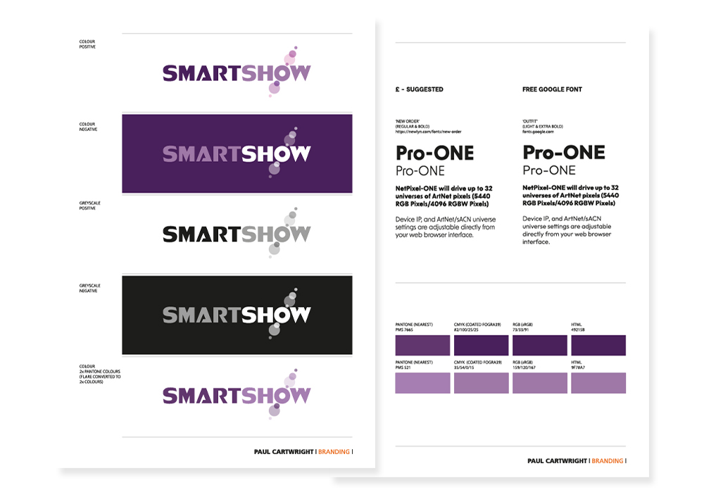 SmartShow lighting product logo colour guide for client use.