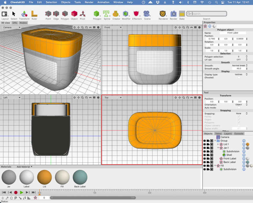 Screenshot from 3D modelling software packaging showing petroleum jelly jar and lid.